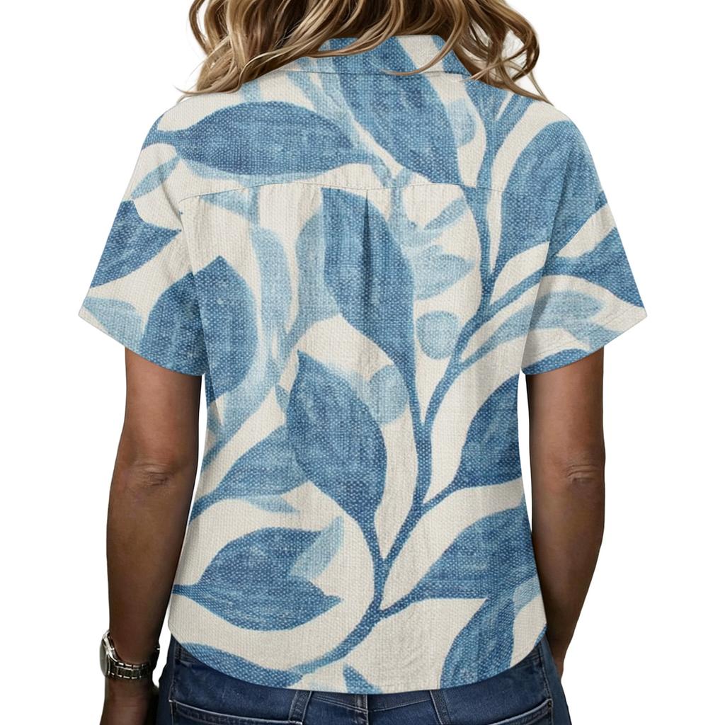 Damen Vintage Blumenprint Kurzarmhemd Lockerer Schnitt Knopfleiste Kragen Freizeitbluse Leichtes Atmungsaktives Gewebe