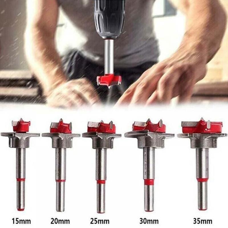 Hinge Bore Drill Kit with Carbide-Tipped 15-35mm Countersink Bits - Precision Woodworking Tool for Flat-Head Hinge Holes