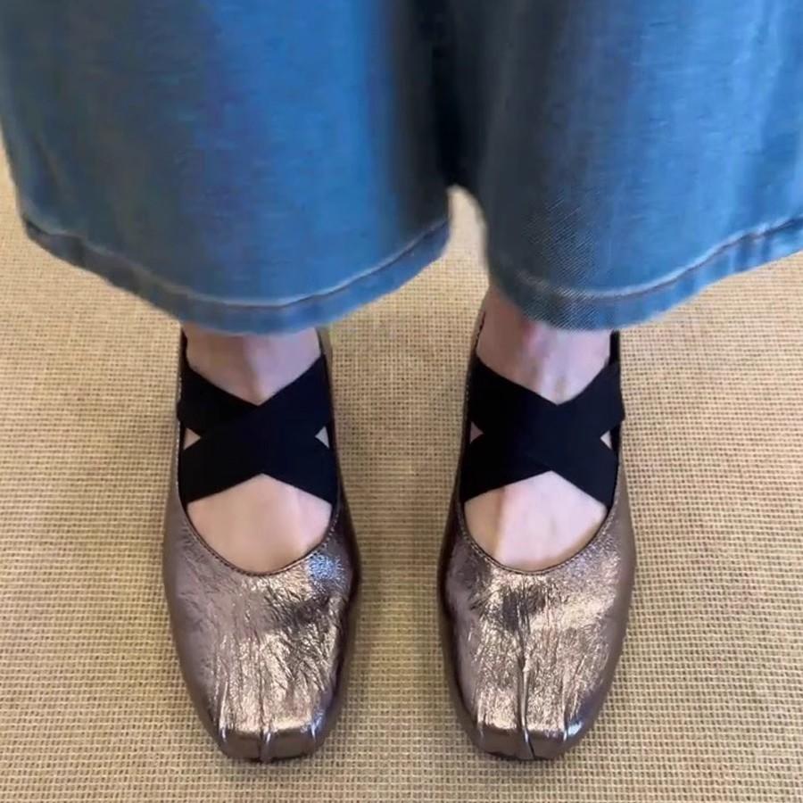 Sheepskin version~ Square head retro handmade ballet single shoes women's cross strap thick heel ballet shoes Mary Jane single shoes