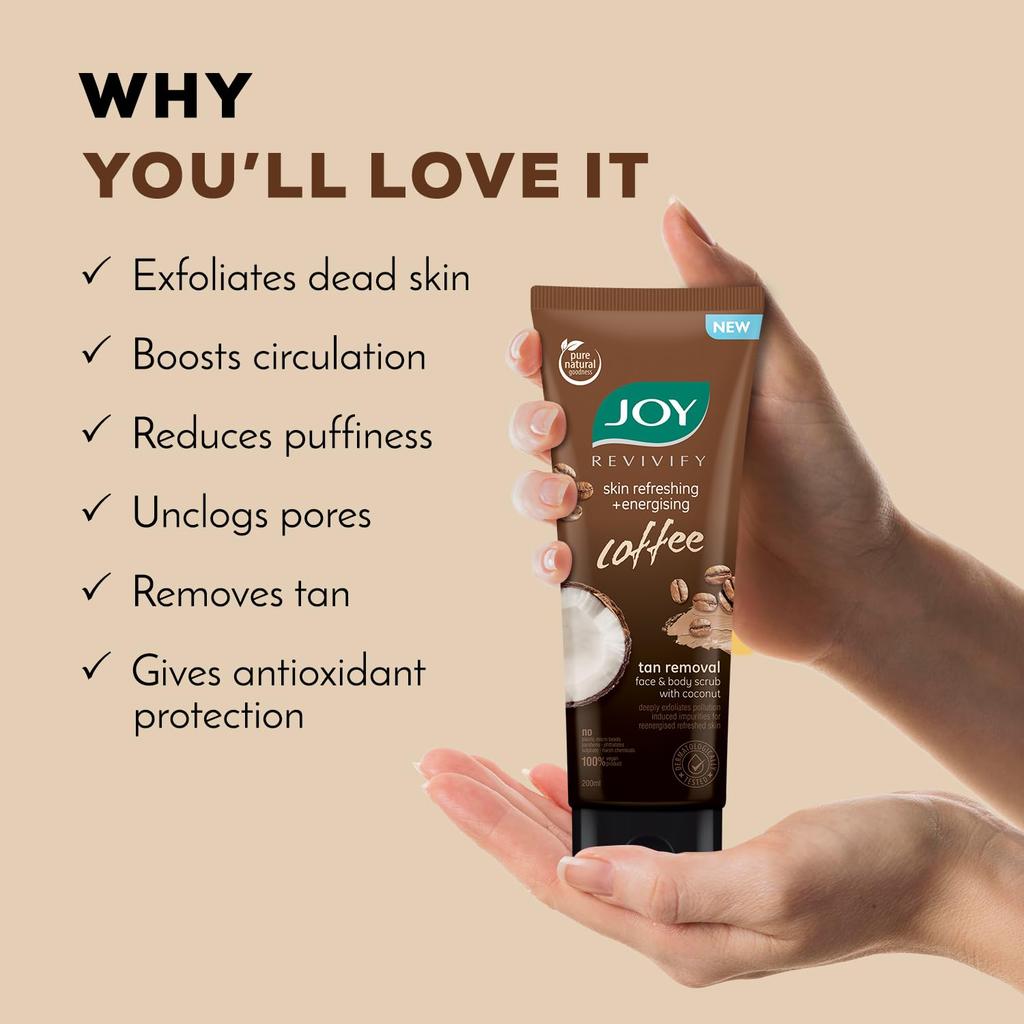 JOY Exfoliating Coffee Face And Body Scrub 200gm Pack Of 1 | Deeply Cleanses, Refreshes And Energizes Skin