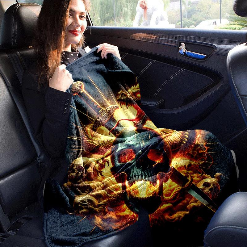 1pc Dragon and Skull Printing Lightweight Flannel Blanket, Comfortable and Warm Blanket, for Camping Sofa Bed and Couch Office, Gift