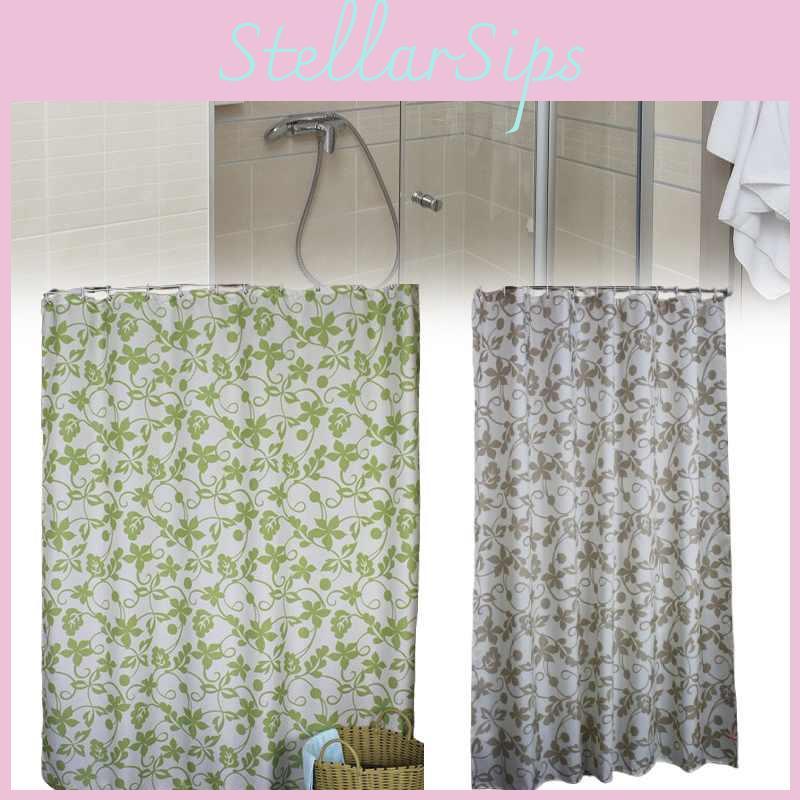 Print Flowers Patterned Shower Curtain Hook Set Waterproof Bathroom Supplies