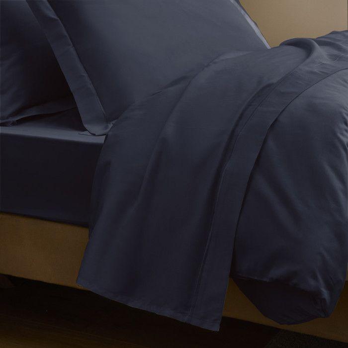 Drap Housse "Prestige" 100% Satin de coton Peigné 120 fils /cm² Coton Pur - Prestige Bleu Velours - 200 x 200 cm bonnet de 30 cm