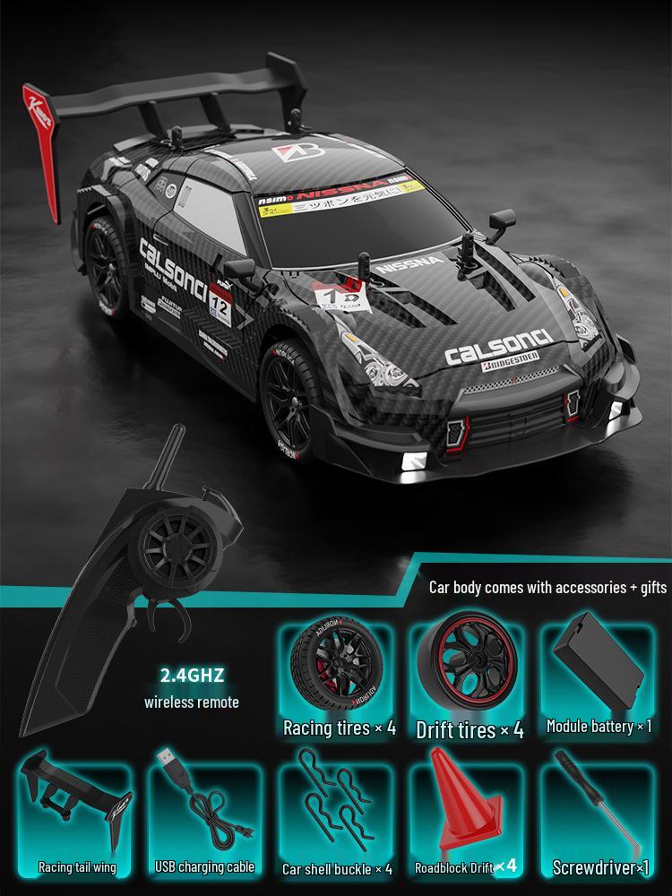 1:14 Scale RC High-Speed Drift GTR Sports Car - 4WD, Lights, Remote Controlled Racing Toy for Boys