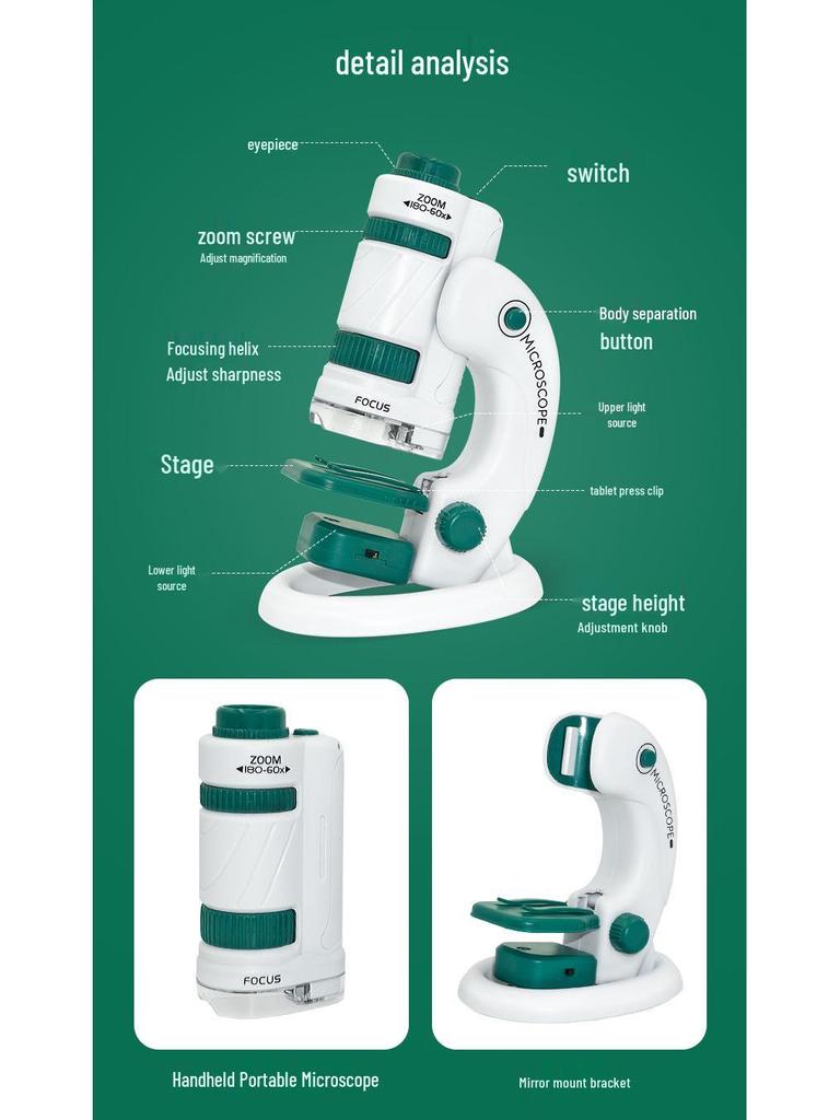 Xueyouma Tragbares Wissenschaftsmikroskop für Kinder - Insekten- und Bakterienbeobachtungsspielzeug für Schüler