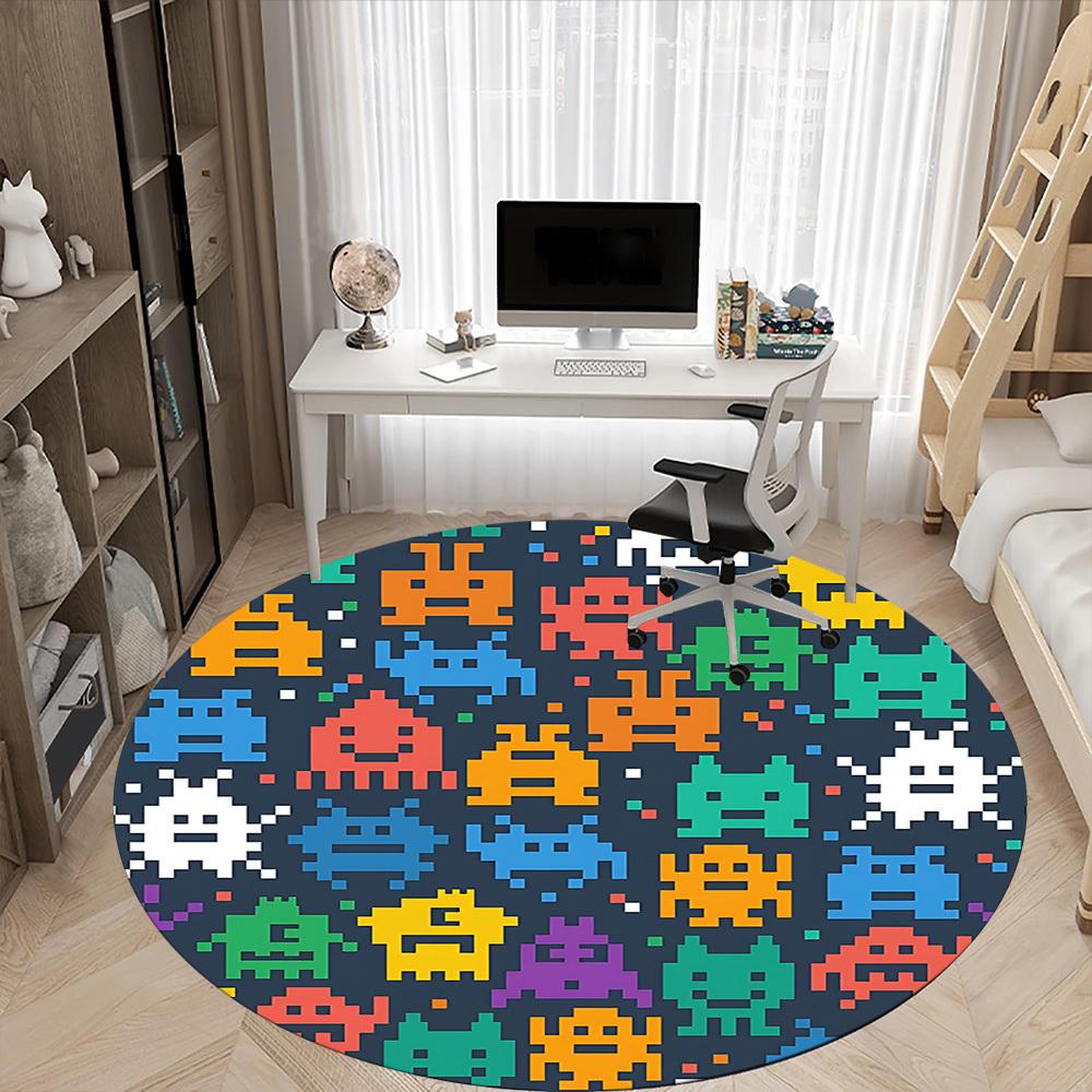 1pc Space Pixel Art Office Round Area Rug, Indoor Mat Suitable For Office, Under Office Chairs Bedroom Living Room Home Decor, Room Deco, 090