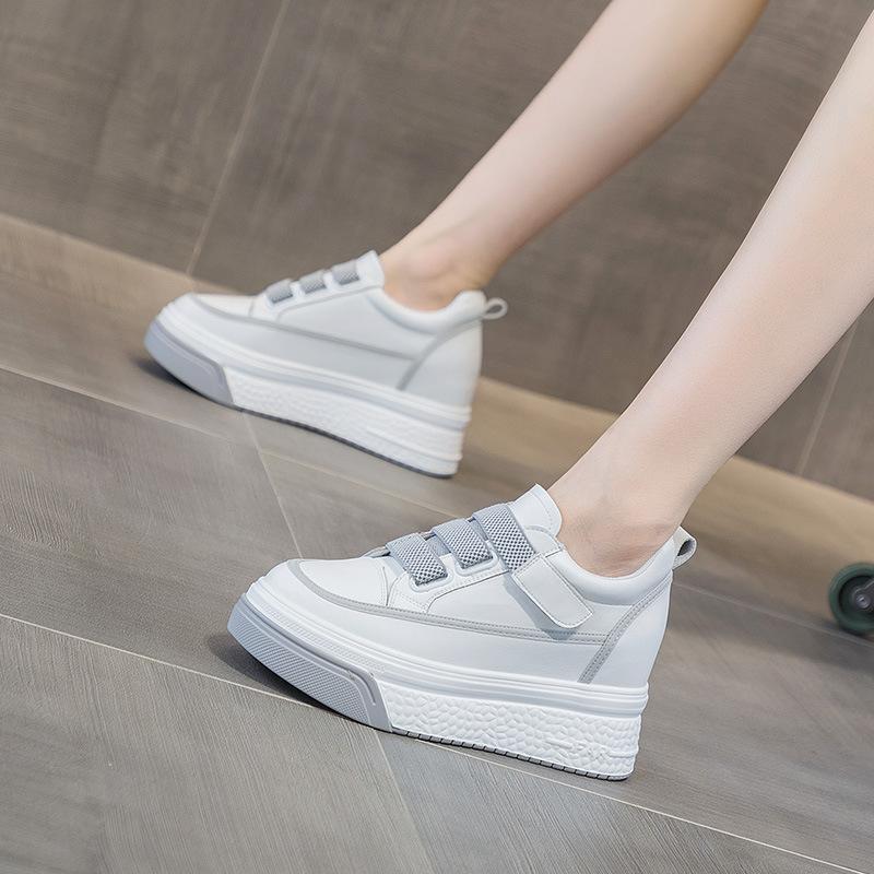 Board Shoes Women's 2025 New Leather Shoes Versatile Thick-soled Muffin Shoes Inner Height Increase Casual Women's Shoes Velcro Single Shoes