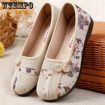 Spring and Autumn Mom Shoes Women's Flat Bottom Old Beijing Cloth Shoes Soft Bottom Anti Slip Middle Aged Shoes
