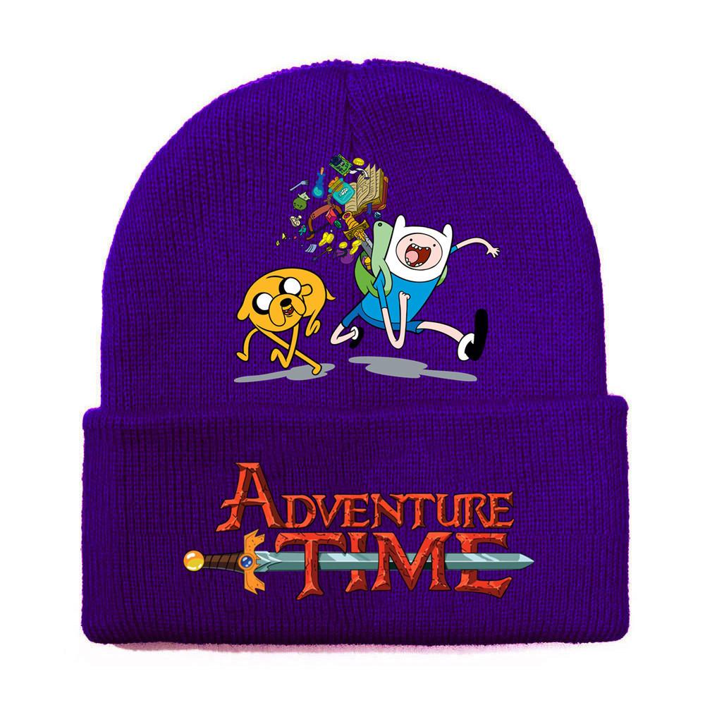 Adventure Time Cartoon Print Acrylic Knit Hat Winter Warm Unisex Beanie For Adults Teens