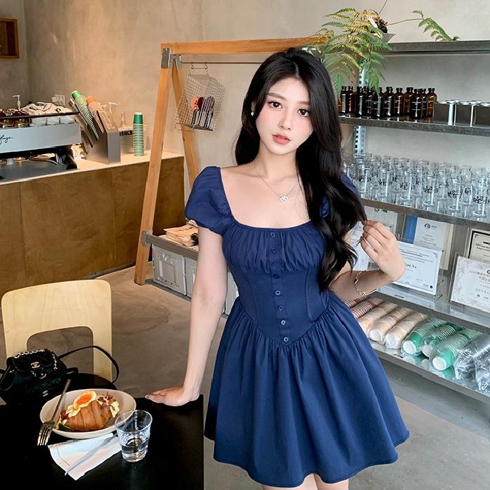 - Sweet Bubble-sleeved Square-neck Dress for Children In Summer, Unique and Beautiful, Waist-pinched and Thin A-word Short Skirt
