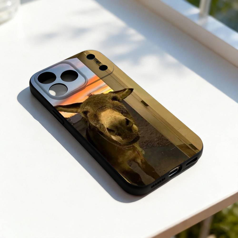 Funny Donkey Cute Phone Case For iPhone 17,16,15,14,13,12,11,Pro,Max,Plus,E,SE4,Air,Mini Black Precise Hole Matching