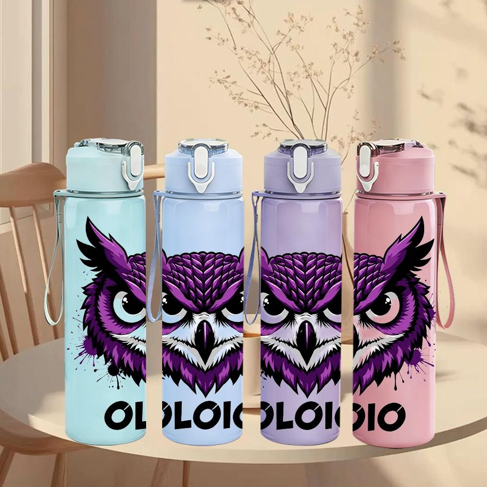 1PC Cool Dark Owl Graphic Print 750ml Color Plastic Sports Water Bottle Leakproof Flip Straw Lid Suitable for Sports Office Home Use