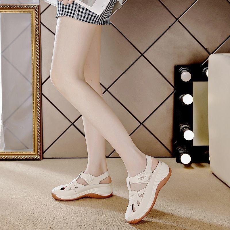 Retro bag head sandals women's 2025 summer wear fashionable thick-soled breathable versatile white shoes women's foreign trade hollow women's shoes