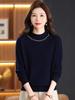 Women's 100% Wool Rhinestone Semi-High Neck Sweater – Fashionable Knitted Base Shirt for Autumn and Winter, Ideal for Middle-Aged and Elderly Mothers