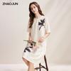Zhaojun Chinese Style Mulberry Silk Ink Print Half-Sleeve Dress