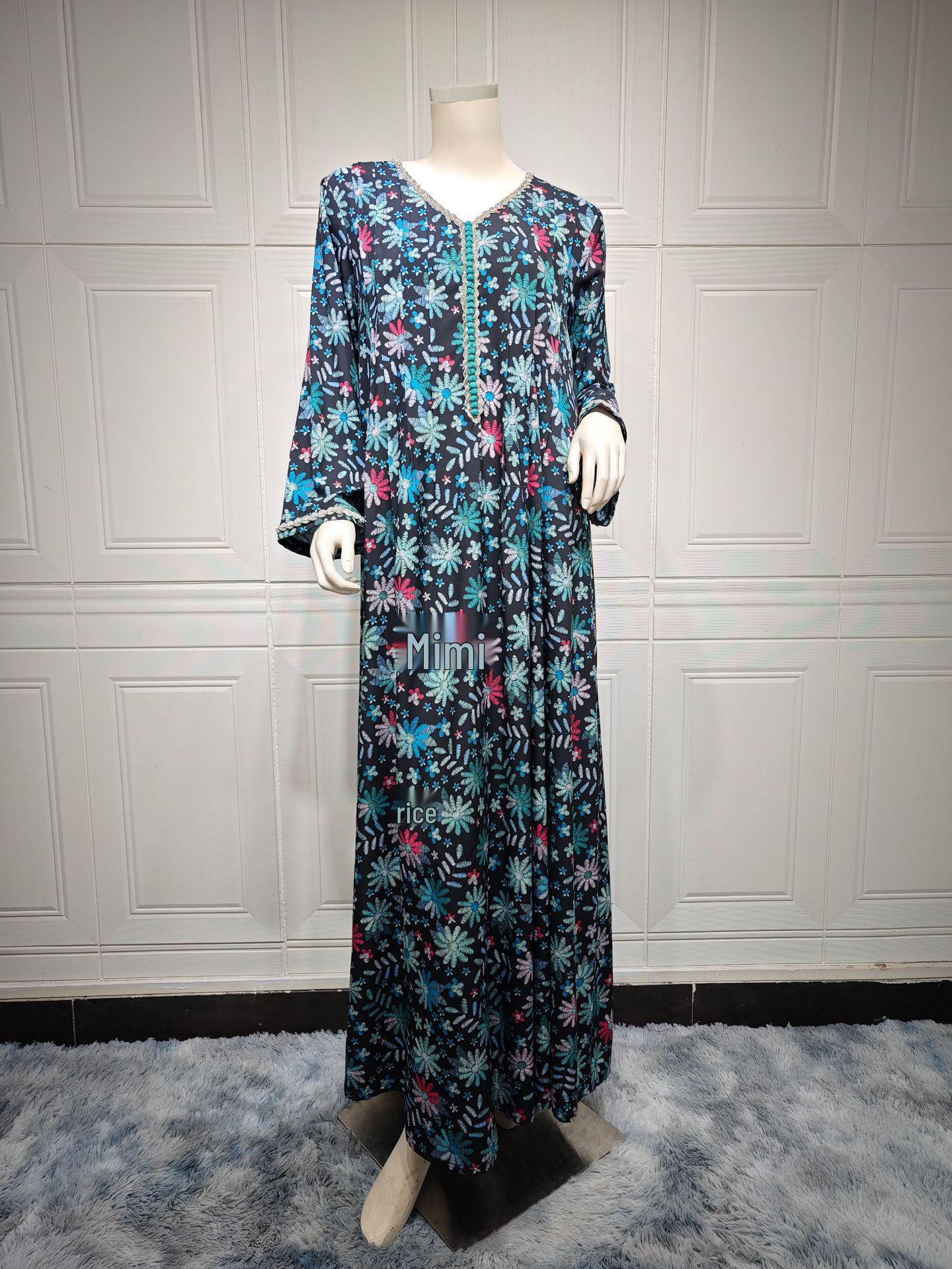 

AB341 Платье большого размера с V-образным вырезом и стразами – Модный принт, юго-восточная азиатская роба Extra Extra Large