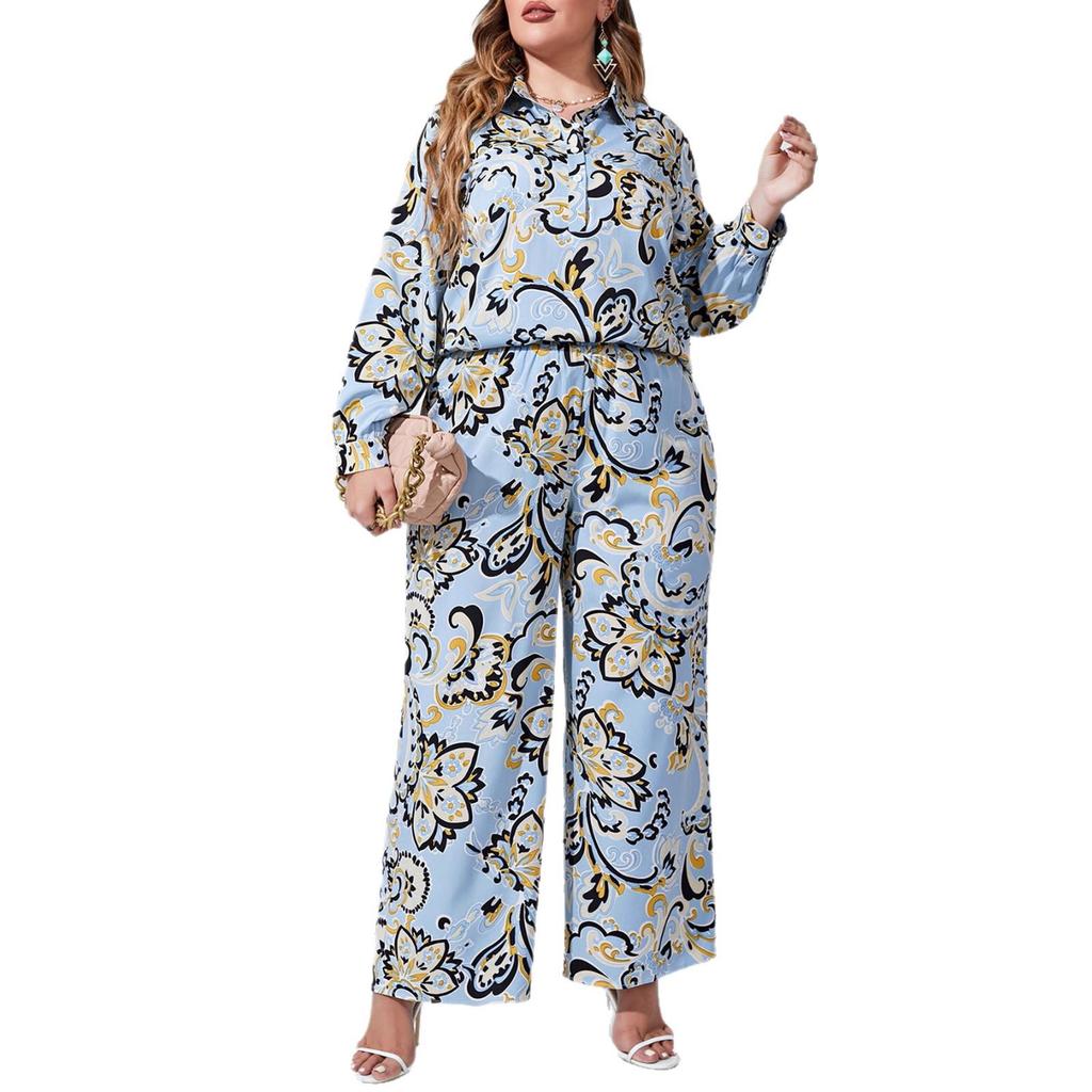 Large Size Women's Fashion Casual Printed Shirt & Two-Piece Set - Spring/Autumn Collection