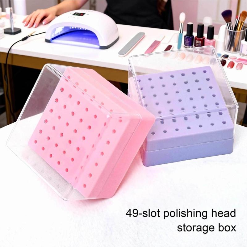 49 Hole Nail Drill Bit Storage Box Universal For Nail Grinding Heads Dustproof Professional Salon Organizer