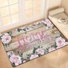 Holz Zuhause Floral Willkommensmatte Rutschfester Teppich für Badezimmer Küche Schlafzimmer Wohnzimmer Eingangsteppich Heimdeko Fußmatte