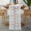French Style White Cotton Thread Embroidery Lace Table Runner, Vintage Floral Sheer Table Flag for Wedding Dining Home Table Decoration