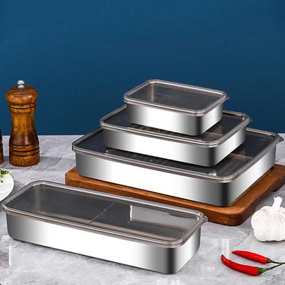 304 Stainless Steel Fresh-Keeping Box Deepened with Lid Food Storage Box Refrigerator Organizer Container Kitchen Storage Case