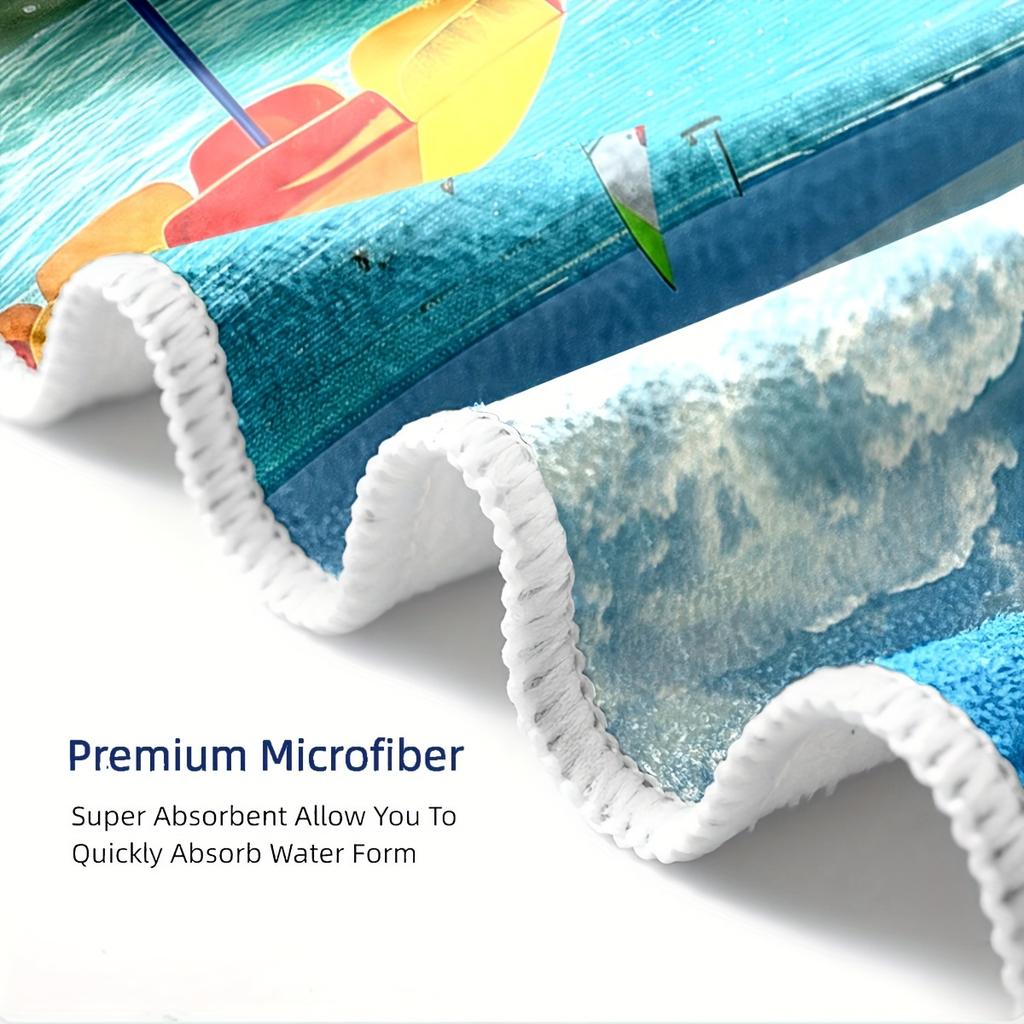 Adorable Summer Landscape Beach Towel, Colorful Ocean & Sand Design, Soft Microfiber Towel, Perfect Gift For Travel Lovers