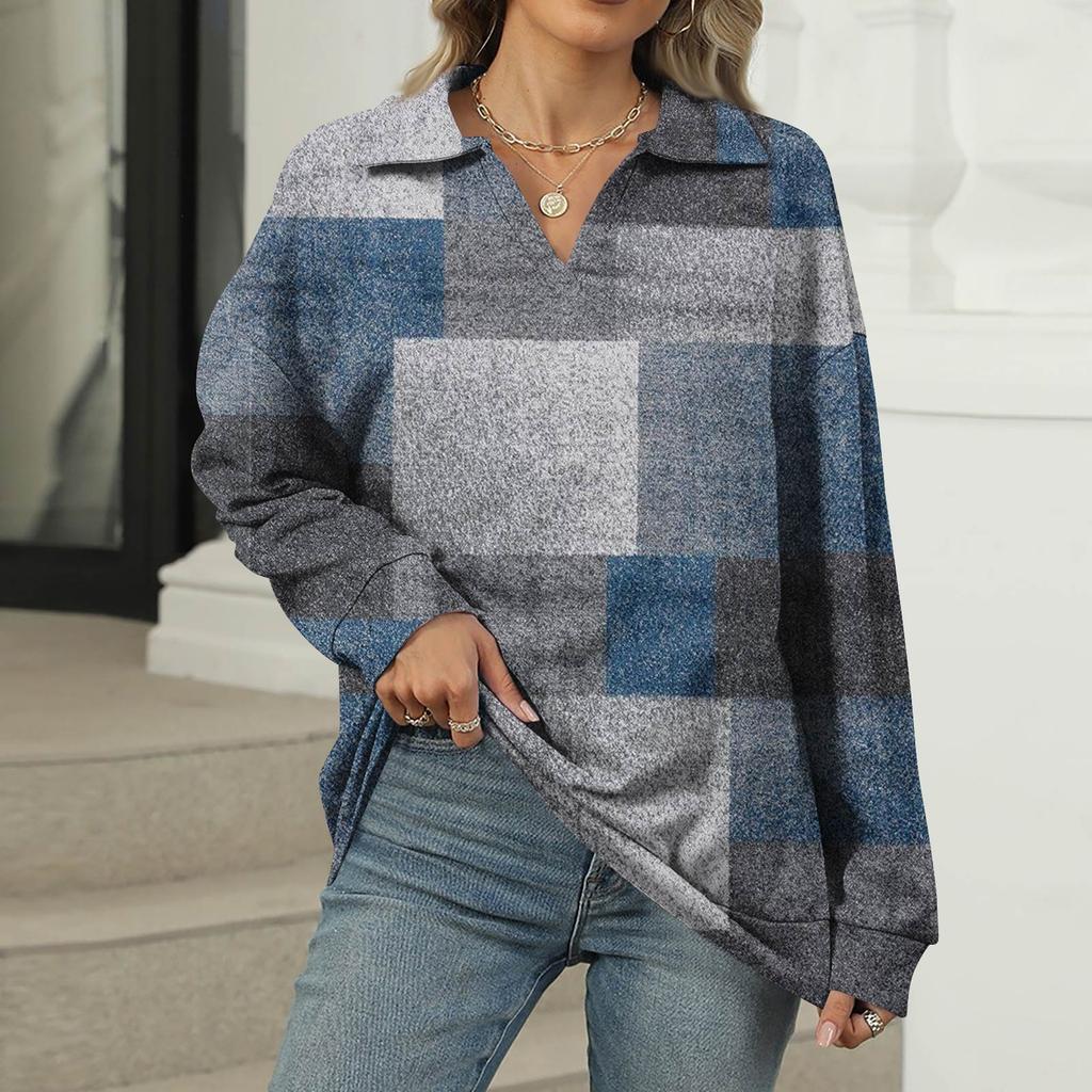 Women's Summer Fashion Casual  Printed V-Neck Long Sleeve Shirt Top
