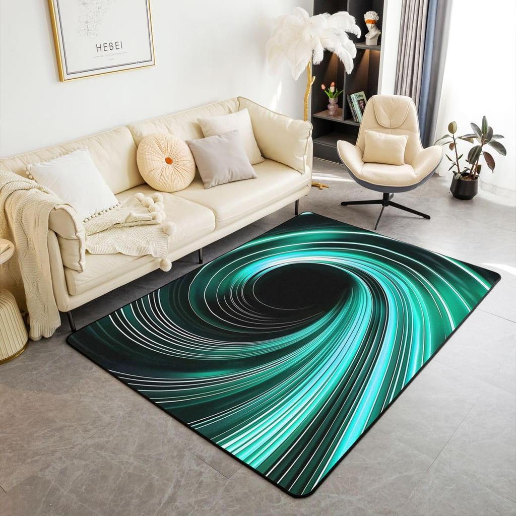 Erosebridal Red and Black Swirl Rugs for Living Room Bedroom - 3D Geometric Abstract Art Area Rug 3 x 5 for Kids Boys Girls, Hole Circle Was