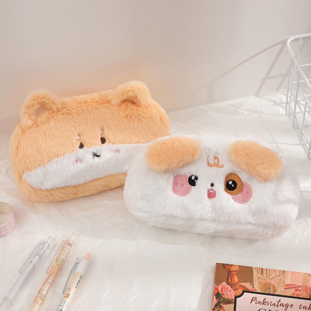 Dog Cartoon Dog Pencil Case Large Capacity Stationery Storage Bag Plush Pen Bag  Grils Gift