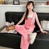  Kids Girls Denim Overalls Casual Wide Leg Star Embroidered Jumpsuit For Children