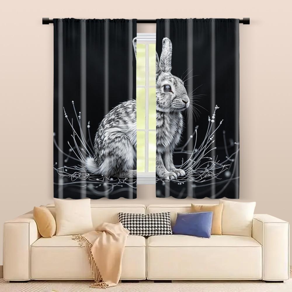 2 pcs   filtering curtains (excluding rods   non-movable   without batteries) Chic Line Art Rabbit_00015 for use in bedrooms and