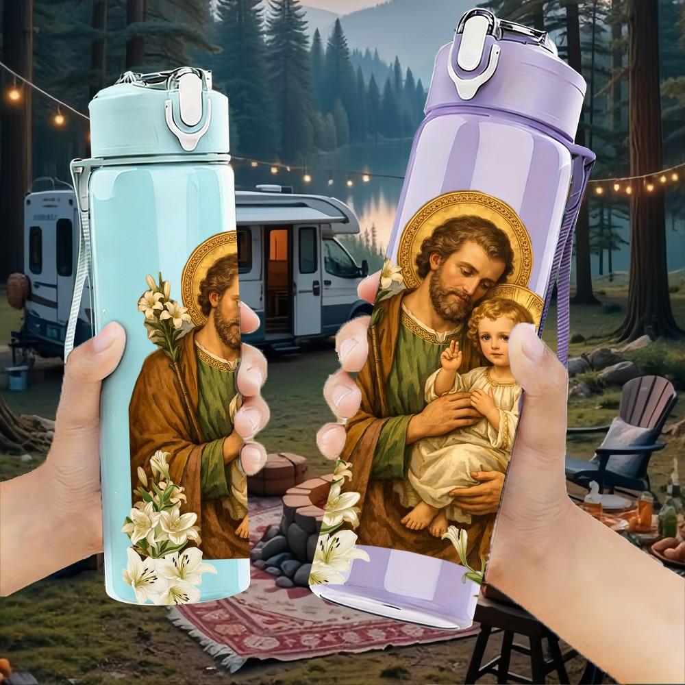 1PC Joseph Holding Infant Jesus Print 750ml Color Plastic Sports Water Bottle Leakproof Flip Straw Lid Suitable for Sports Office Home Use