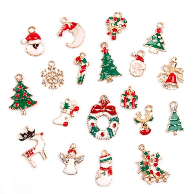 Festive 19pcs Metal Alloy Mixed Christmas Charms Set With Colorful Designs