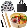 Pattern Drawstring Bentwood Lunch Box Willow Chopsticks Drawstring Bag Care Guide Bento Box Set Bentwood Lunch Box [Maneki-neko (beckoning Cat) Bag]