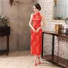 Damen Sommer Cheongsam Stehkragen Druck Schulterfrei Rückenfrei Geteilter Saum Aushöhlen Ärmellos Qipao Slim Fit Retro Chinesischer Stil Partykleid