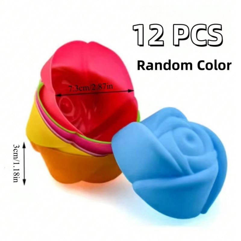 6/12pcs Silicone Cupcake Liners Reusable Baking Cups Nonstick Easy Clean Pastry Muffin Molds 4 Shapes Round, Stars, Heart, Flowe