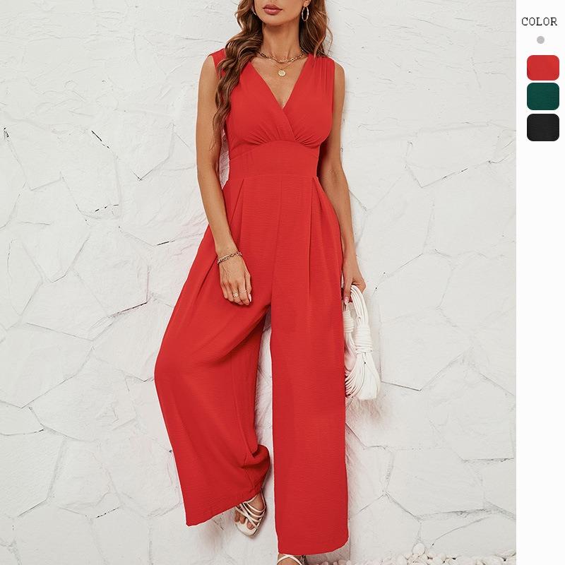

Women s Summer Sleeveless Fashionable Waist-hugging Sleeveless Jumpsuits for Women S червоний
