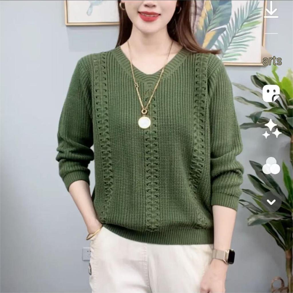 Elegant V-neck Knit Sweater for Women - Chic & Versatile Slimming Base Layer, 2025 Spring/Autumn Collection