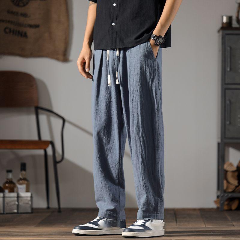 Men Cotton Linen Pants Summer Straight Casual Ice Silk Sweatpants Male Wide leg Oversize Linen Trousers 2024 New