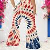 Women Plus Size High Waist Full Length Flared Pants Navy Blue Sparkle Starry Printed