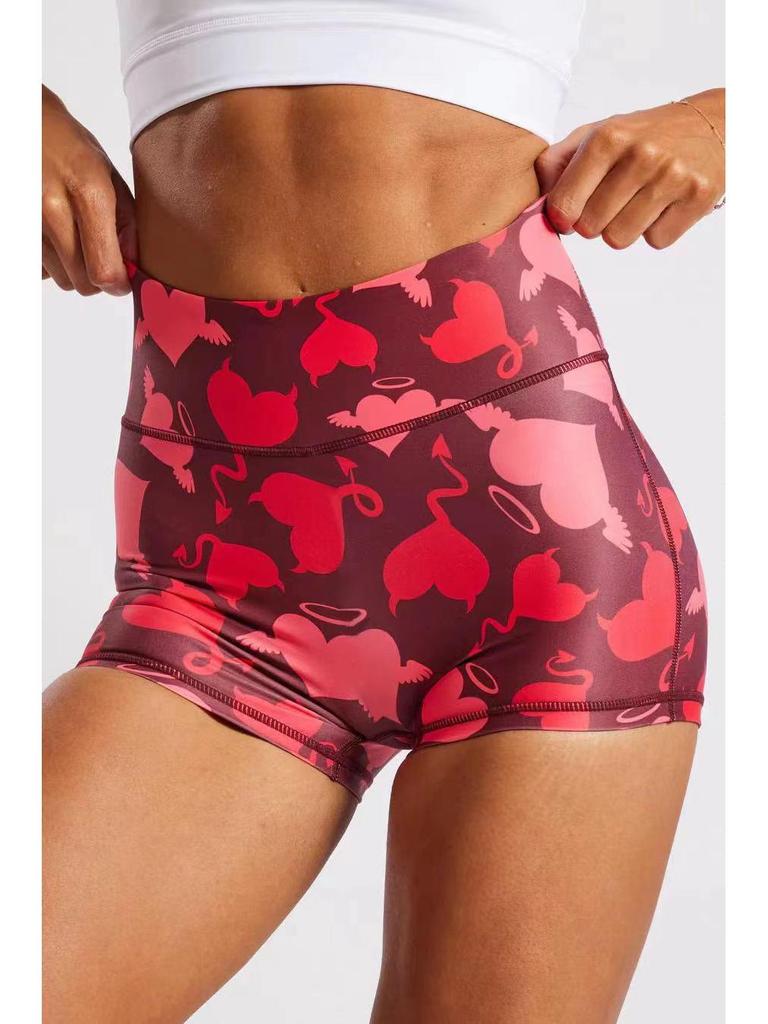 Women's High-Waist Yoga Shorts with European & American Cartoon Print