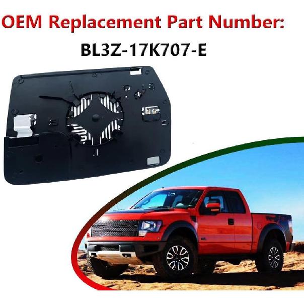 Left Driver Side Heated Mirror Glass Replacement For 2011 2012 2013 2014 Ford F150 - For Ford F150 Side Mirror Glass With Rear Holder - Replace