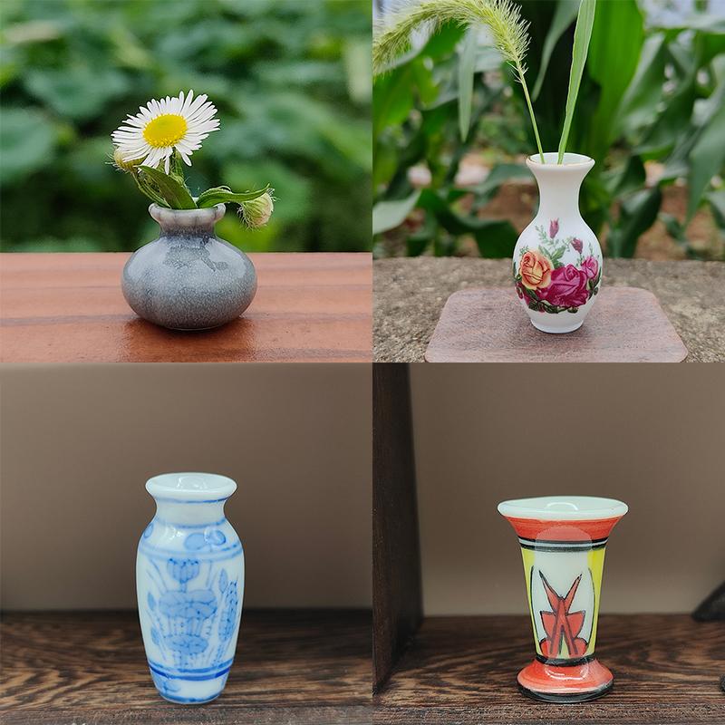 1/12 Puppenhaus Mini Gläser Vintage Keramik Bunte Vase Modell Puppe Hause Wohnzimmer Dekor Spielzeug Micro Landschaft Ornament Szene Prop