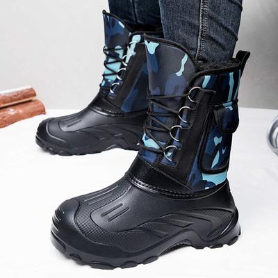 Men's Waterproof Snow Booties Winter Mid Calf Duck Boots Insulated Warm Fur Lined Non Slip Rubber Hiking Work Boots Outdoor Walking Shoes for Men
