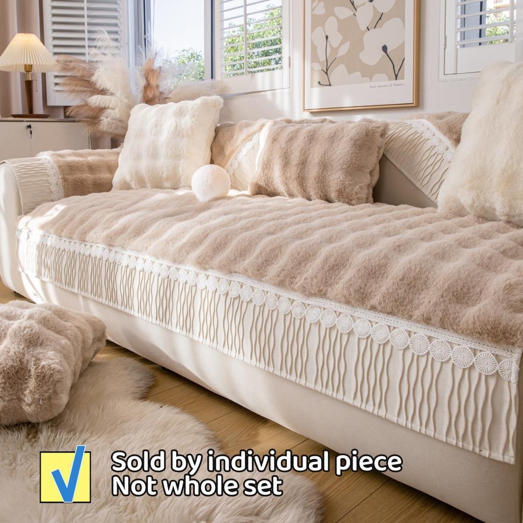 Samt Saumdekor Verdicken Imitation Kaninchenfell Plüsch Sofabezug Rutschfest Sofa Handtuch Couch Kissenbezug für Wohnzimmer