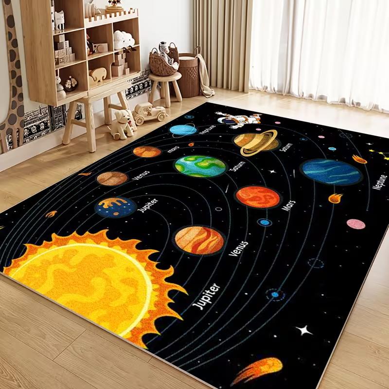 Galaxy Solar System Carpet Playroom Living Room Rug Classroom Educational Mat Outer Space Theme Kids Learning Floor Cover Mat