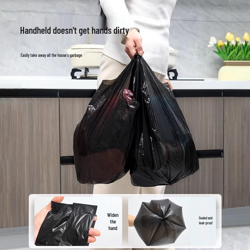 Large Black Portable Thick Garbage Bags for Kitchen and Office Use