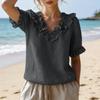 Women's Casual Short Sleeve V-Neck Ruffled Blouse Pullover Top - Fashion Summer Tee for , Date, or Daily Wear