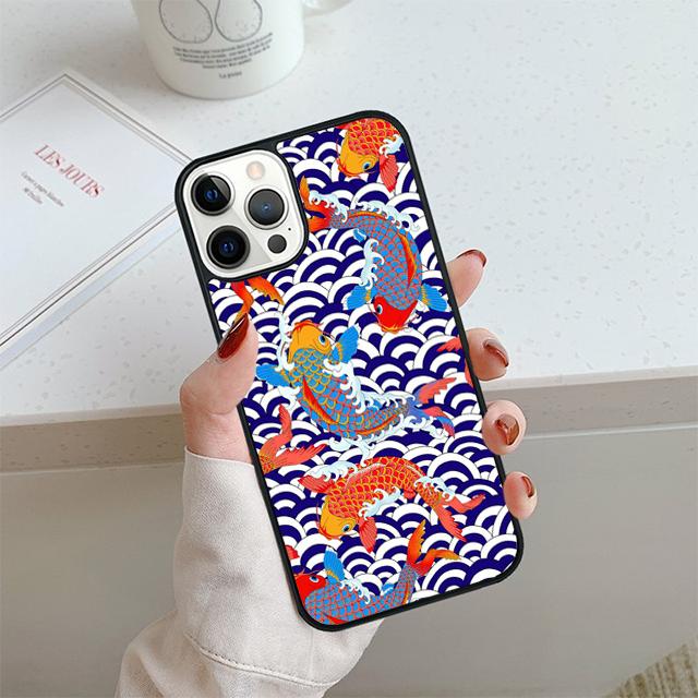 Japanese Koi Fish Phone Case For iPhone 17 Air 14 15 16 13 12 Cover For Apple 14 15 16 Pro Max Plus Coque