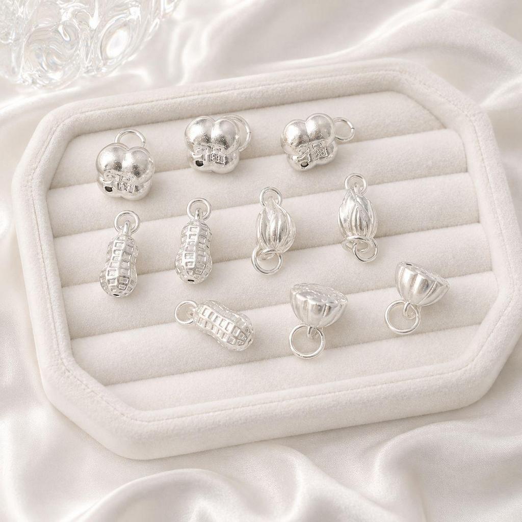 999 Sterling Silver Chinese Auspicious Peanut Pendant - Two Lives Joy DIY Charm, Handwoven Accessories